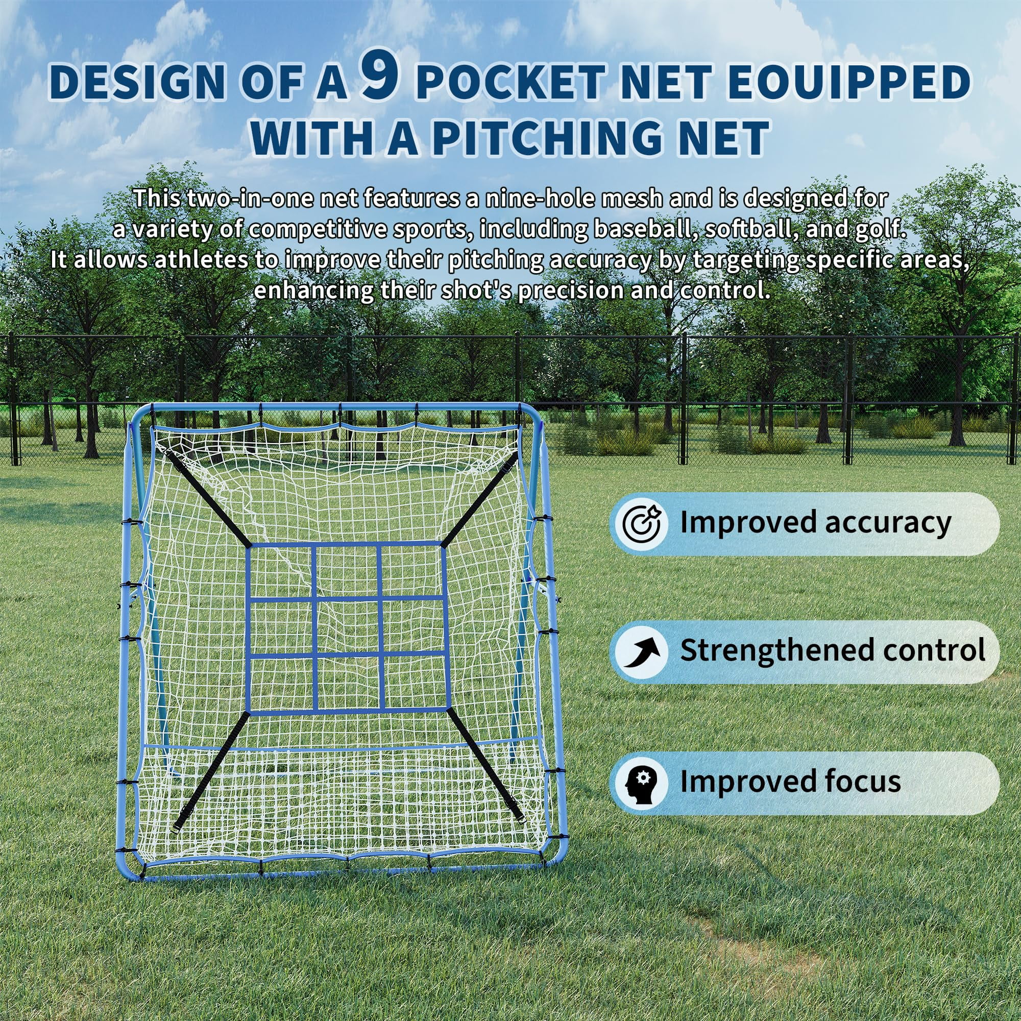 Baseball Rebounder Net, 4x4.5FT 5 Adjustable Angles Baseball Bounce Back Net with UV Resistant, Pitchback Trainer for Ground, Line Drive & Fly Balls