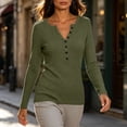 thumbnail image 4 of MYAOYINo Boundaries Womens Slim Fit Long Sleeve Tops Button Down V Neck Ribbed Tee Shirt, 4 of 8