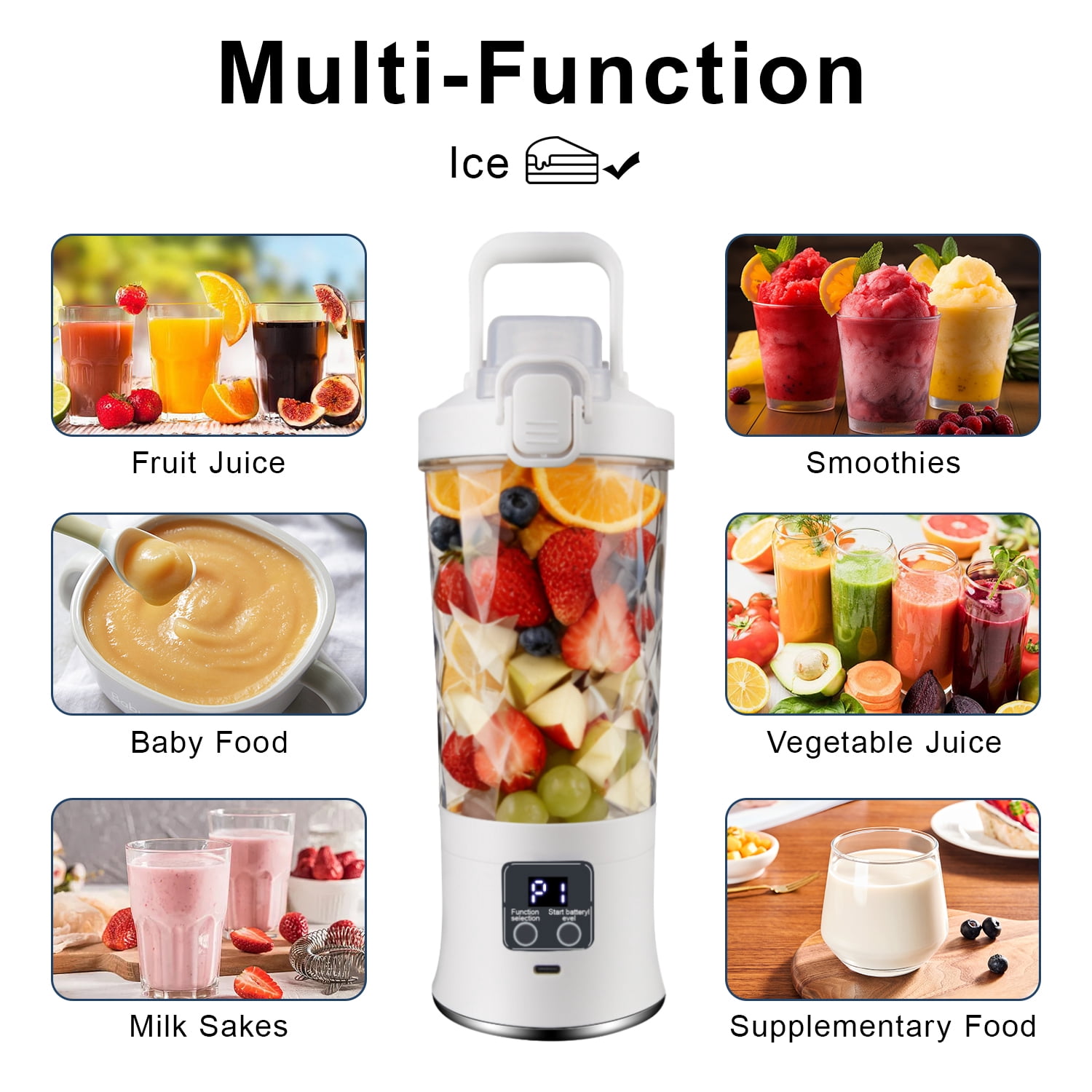 Portable Blender for Shakes and Smoothies,600mL HopePow Kitchen USB Rechargeable Shaker Juicer Blender 10 Sharp Stainless Steel Blades Cordless Personal Portable Small Blender for Smoothies,Kitchen