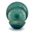 thumbnail image 2 of Elama Round Stoneware Embossed Dinnerware Dish Set, 16 Piece, Ocean Teal and Green, 2 of 5
