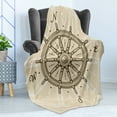 thumbnail image 4 of Ships Wheel Soft Flannel Fleece Blanket, Retro Ship Wheel Antique Sailboat Navigation Tool Monochromic Nostalgic Print, Cozy Plush for Indoor and Outdoor Use, 60" x 80", Beige Brown, by Ambesonne, 4 of 5