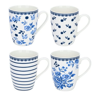 STP Goods  Vintage Blue Coffee Tea Bone China Mugs Set of 4