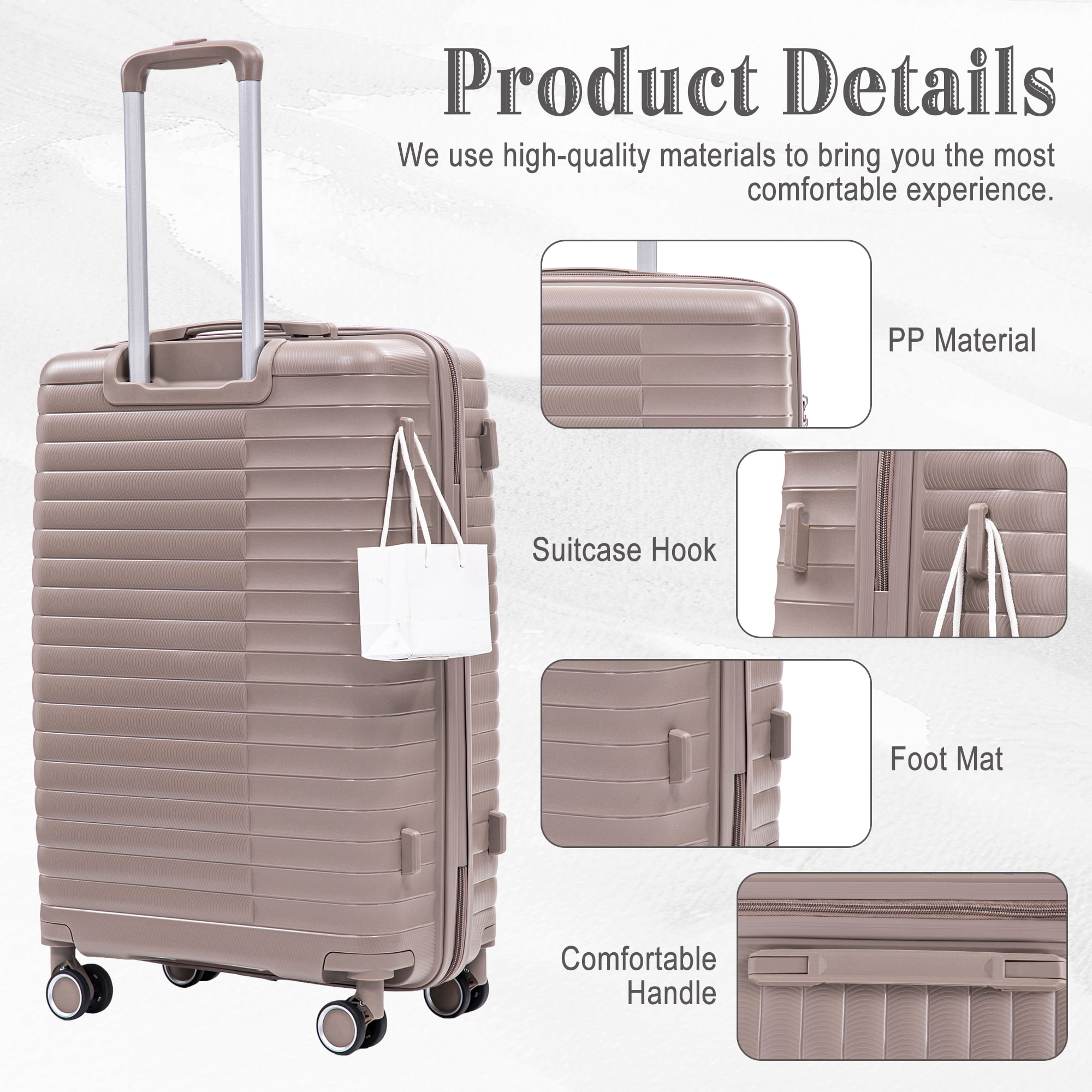 Alvantor 4 Pcs Hardside Luggage Set with Spinner Wheel, Lightweight Suitcase Set Champagne