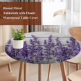 thumbnail image 3 of Purple Flowers Round Tablecloth 55-60 Inch Round Fitted Table Cloth with Elastic Edge, Rustic Pastoral Botanical Floral Plants Waterproof Table Cover Protector for Outdoor Picnic Party Dining, 3 of 6