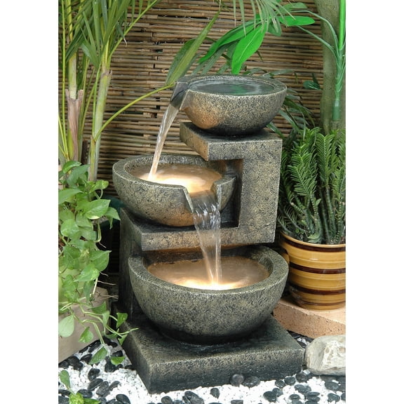 Hi-Line Gift 3-Bowl Fountain with 2 Warm White LED Lights, Cascading Design