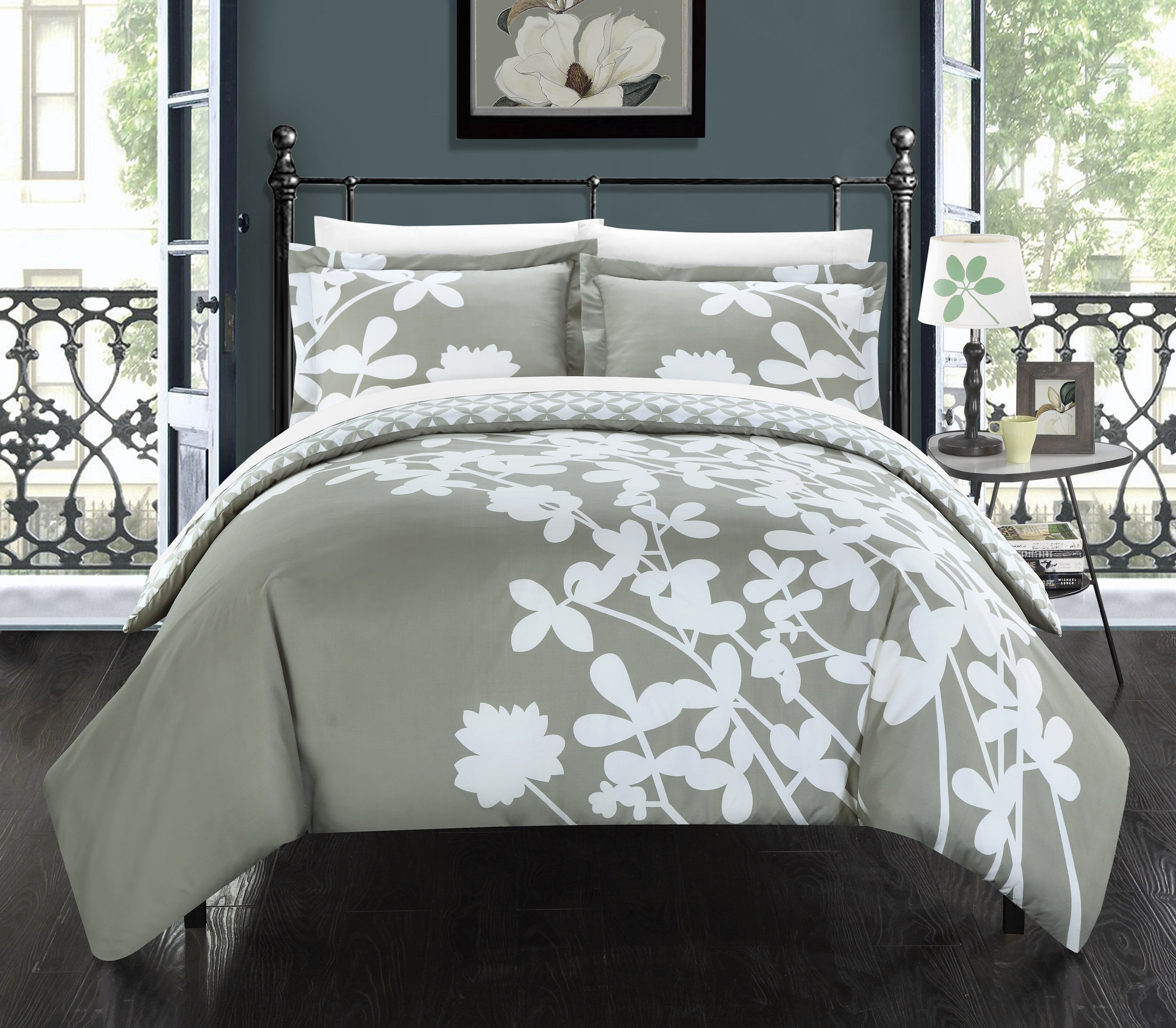 Stylish Elegant Duvet Cover Grey Printed Design Quilt Cover King Size Bed Set 