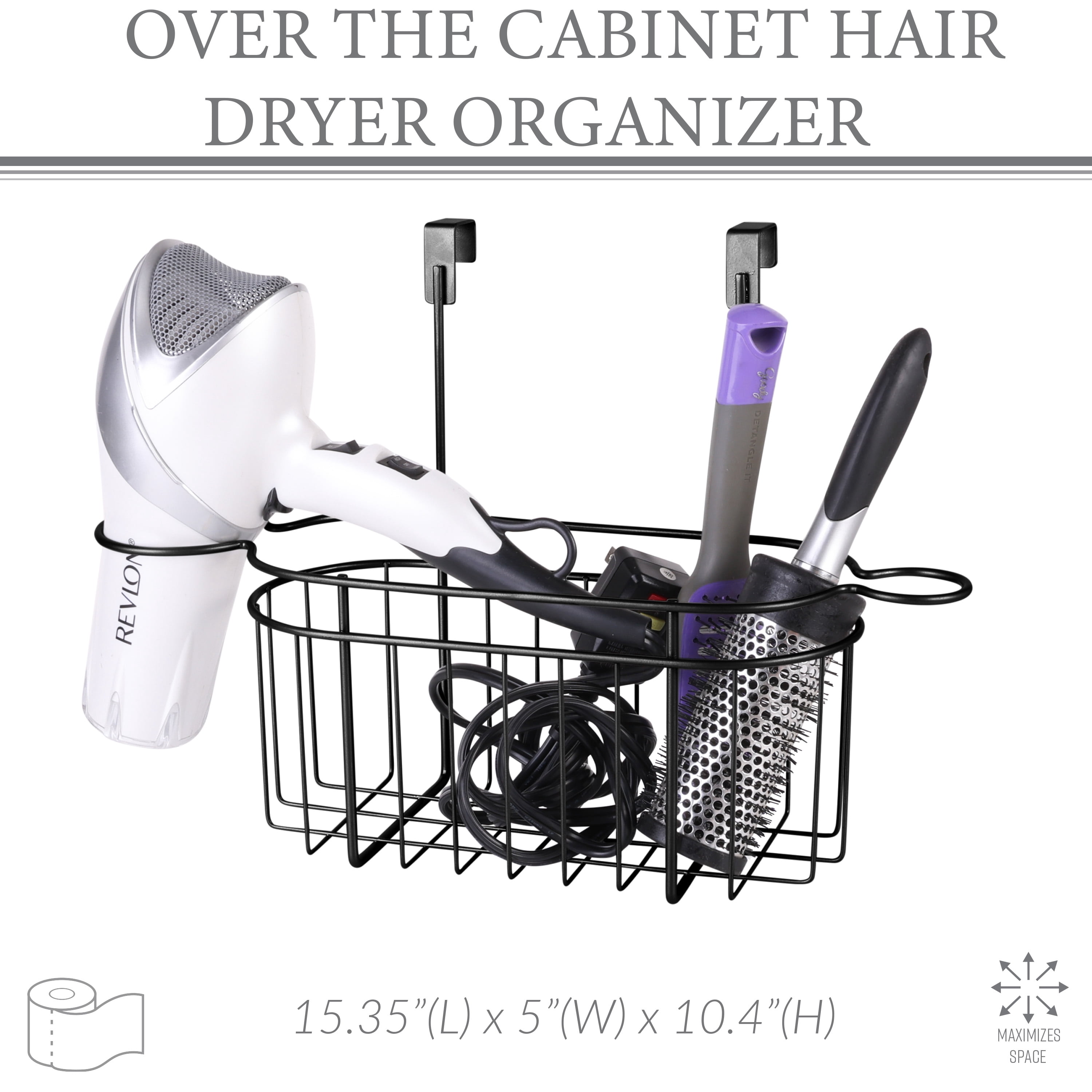 Bath Bliss Over the Cabinet Hair Tool Organizer in Matte Black