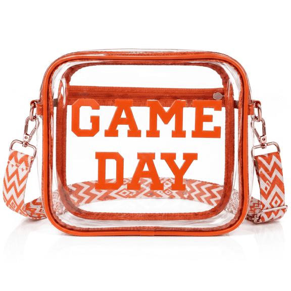 Game Day Clear Bag for Stadium Events, Clear Crossbody Purse for Women, Small Stadium Bag for Concerts and Sports,Orange