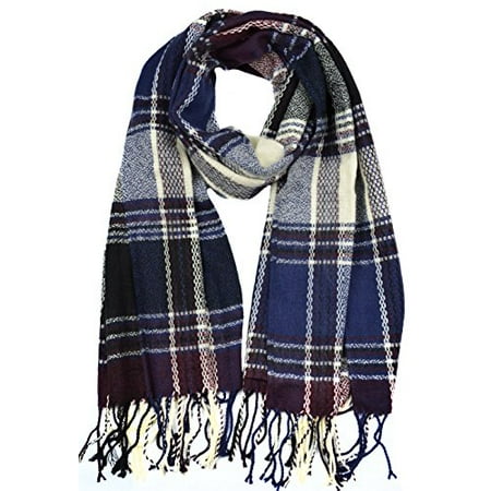 Sassy Apparel Unisex Soft and Warm Cold Weather Winter Oblong Scarf (Navy/Burgundy)