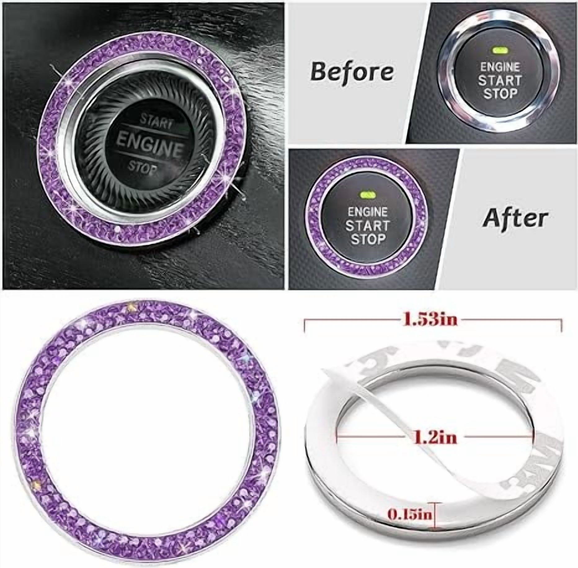 Steering Wheel Cover Set for Women & Girls, 7-Pack Crystal Diamond Rhinestone Car Accessories - Seat Belt Cover, Gear Shift Cover, Car Bling Ring, Cup Holder Coasters in Purple