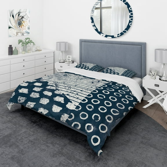 Designart 'Indigo striples and Tile' Geometric Duvet Cover Set