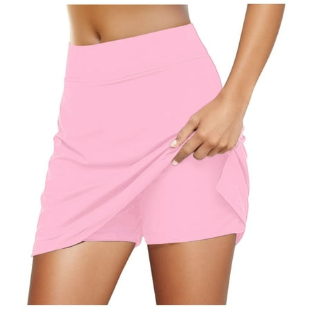 Short Skirts for Women  Clearance Solid Color Elastic Waist Ruffle Shorts Casual Beach Vacation Active Skorts for Woman Pink M