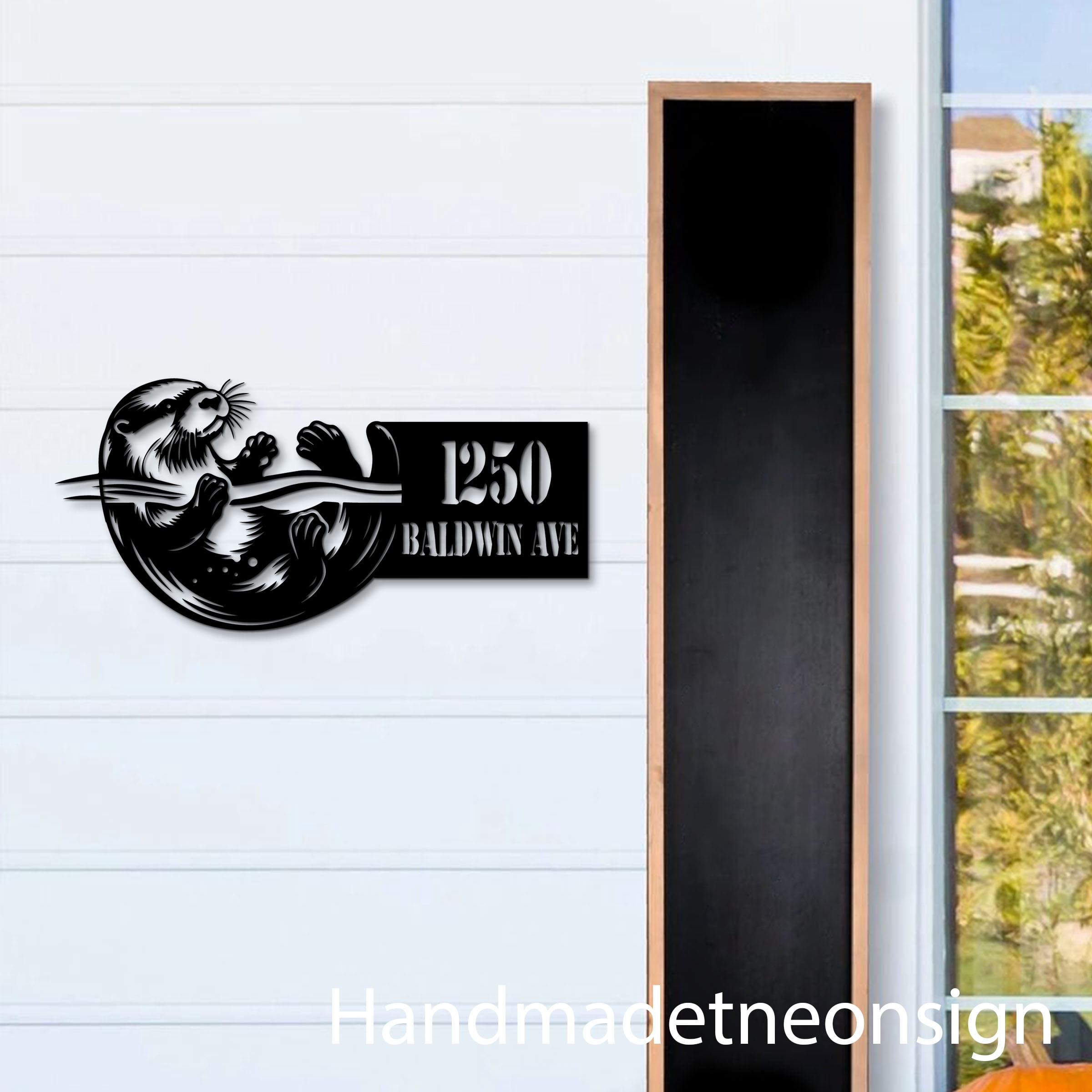 Handmadetneonsign Otter House Number, Animal Cute Otter Home Address Metal, House Address Sign 64611