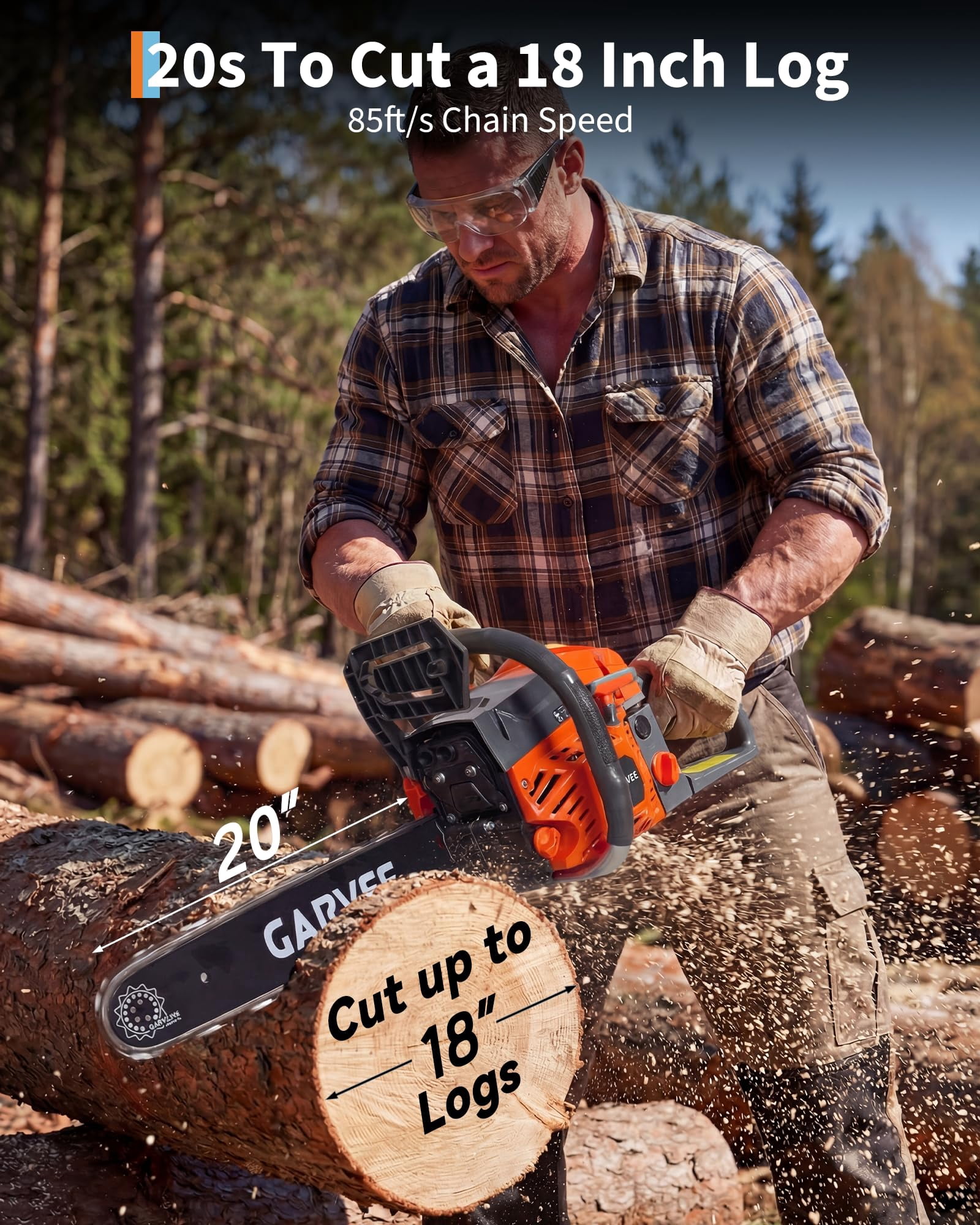58cc Gas Chainsaw Tool Set – 2-Stroke Engine, 16/18/20-Inch Bar, Auto Chain Lubrication, Chain Brake, Heavy-Duty Forestry & Farm Use – 5800