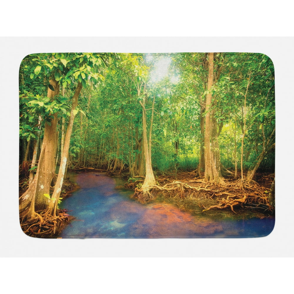 Rainforest Bath Mat, Roots of Mangrove Trees with Turquoise Creek Asian