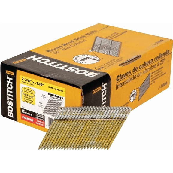 Bostitch S8DRGAL-FH Framing Nail, 2-3/8 in L, Thickcoat, Full Round Head, Ring Shank
