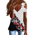 thumbnail image 1 of Gibobby Playeras Mujer Las mangas TV Encaje Casual Impreso Blusa Hombro Tops Cuello Sexy Mujer Fuera de la camisa Camisetas de mujer（Rojo， L), 1 of 5