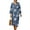 Blue White Floral, variant on Vacation Dress Women's 3/4 Sleeve Wrap V-Neck Boho Midi Tunic with Linen-Like Texture, Loose Beach Dress, Lightweight & Packable, Size 3XL, Elegant Floral Black