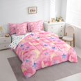 thumbnail image 3 of Manfei Cartoon Moon Stars 7-Piece Twin Bedding Sets for Female Men Teens,Gradient Watercolor Bedding Comforter Set,Ombre Pink Breathable Sheet Sets,Super Cozy Room Decor,Reversible, 3 of 8