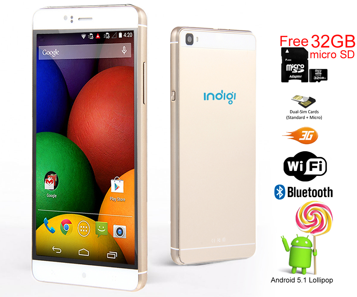 Indigi® 6.0in 3G Smartphone Android 5.1 WiFi + Bluetooth + Google Play Store (AT&T T-Mobile Unlocked) w/ 32gb microSD