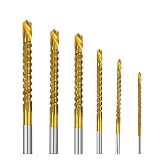 6PCS/Set Titanium Coated Drill Bit Spiral Jagged Saw Composite Twist