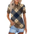thumbnail image 2 of JoveMarine Women's Casual Short Sleeve Button Up Shirt with Lapel Collar Striped Plaid Print Blouse Lightweight Top for Daily Wear Spring/Summer Dark Blue L, 2 of 6