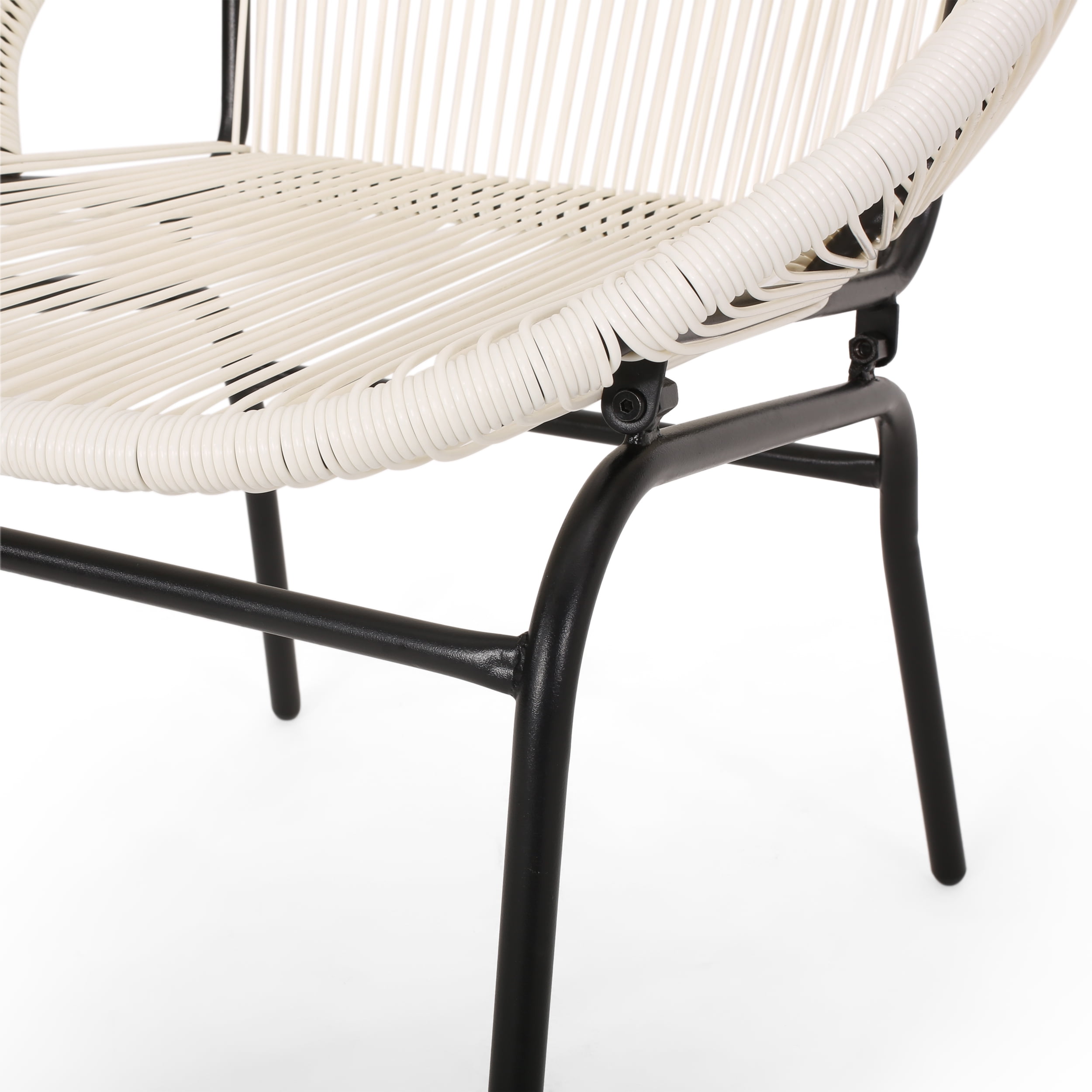 Hayk Outdoor Modern Faux Rattan Club Chair, Set of 2, White and Black
