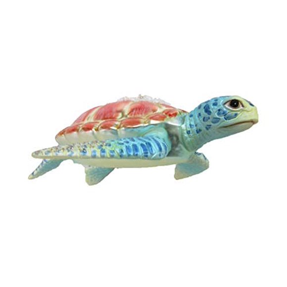 December Diamonds Blown Glass Embellished Sea Turtle Ornament 79-80926 5 Inches x 4.5 Inches Aqua Flippers