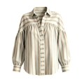 thumbnail image 5 of Button down Shirts for Women Dressy Striped Long Sleeve Blouse Fashion Casual Daily Tops by Yigetop Khaki 2XL, 5 of 6