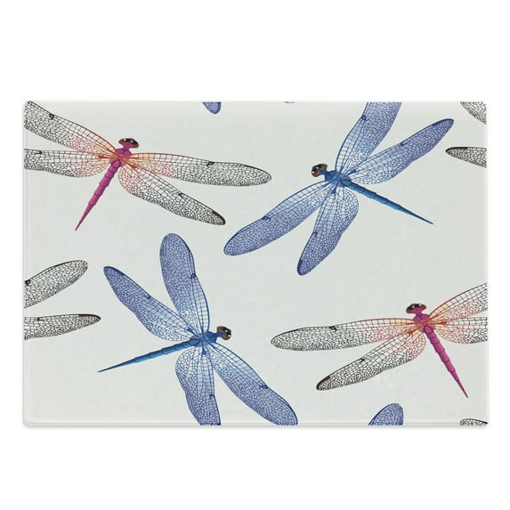 Dragonfly Cutting Board, Dragonfly Forms High Detailed Ornate Irregular Macro Retro Simplistic Print, Decorative Tempered Glass Cutting and Serving Board, Large Size, Pink Blue, by Ambesonne