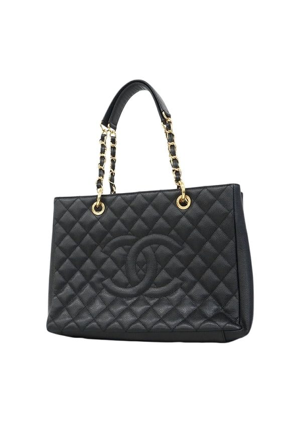 Pre-Owned Chanel Tote Bag/Chain Tote, Matelass Caviar Leather, Black, Women's