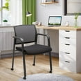 thumbnail image 2 of EnjinZZ Black Waiting Room Chair with Wheels Mesh Back Stacking Arm Chairs with Upholstered Fabric Seat and Ergonomic Lumber Support for Office School Church Guest Reception, 2 of 5
