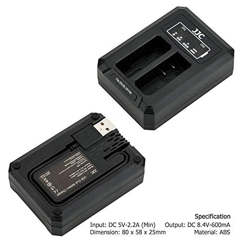 JJC USB Dual Battery Charger for Nikon D5600 D5500 D5300 D5200 D5100 D3400 D3500