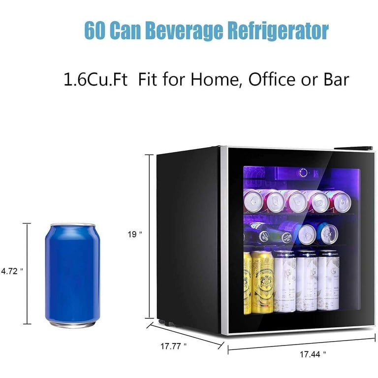 60 Can Wine and Beverage Refrigerator Cooler - Mini Fridge with Reversible  Clear Front Glass Door and Thermostat, LED light for Beer Soda Drink  Machine for Home, Office or Bar, 1.6cu.ft