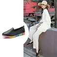 thumbnail image 2 of KIJBLAE Women's Leather Loafers Breathable Shoes Soft Slip-On Flat Rainbow Sole Comfort Walking Shoes Black 38, 2 of 6