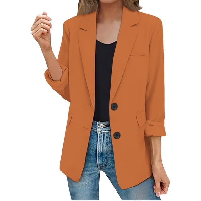 Clearance! Lisingtool Womens Casual Jacket Pockets Long Sleeve Open Front Button Work Lapel Button Jacket