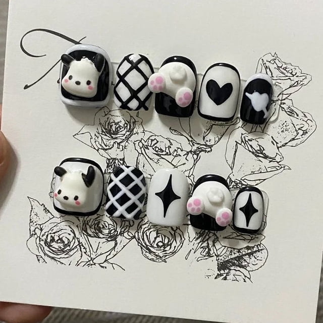 Sanrios Pochacco-Parche de uñas hecho a mano para niñas, muñecos de dibujos animados de Hello Kitty, Parche de uñas tridimensional de Anime Kawaii, juguetes de regalo