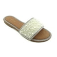 thumbnail image 4 of GJPBGK Women's Lustrous Pearl Flat Sandals - Glitter Rhinestone Jewelry Slip-On Slippers, Round Toe Open-Toe Casual Beach Wedding Shoes, Comfortable Summer Sandals for Women, Sizes 6-10, 4 of 6
