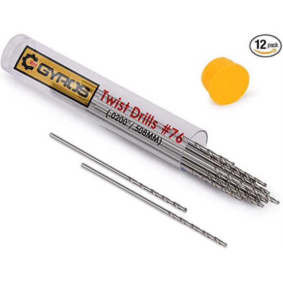 Gyros Micro Drill Bit Set of 12#76 Drill Bits���Small Drill Bits for Jewelry, Plastic and Soft Metal���Mini Twist Drill Bit Set for Pin Vise Hand Drill, Rotary Tool - Carbon Steel Wire Gauge Drill Bits