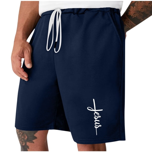 Mens Casual Shorts Lace-Up Elástico Cintura Bolsillo Ejercicio Fitness Hogar Pantalones de Media Longitud para Diario