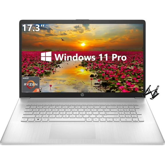 HP 17 Laptop Computer, 17.3” HD Notebook, AMD Ryzen 3 7320U, AMD Radeon Graphics, 8GB DDR5 RAM, 512GB SSD, Wi-Fi, Bluetooth, Fast Charge, Numeric Keypad, Windows 11 Pro, Cefesfy Laptop Stand