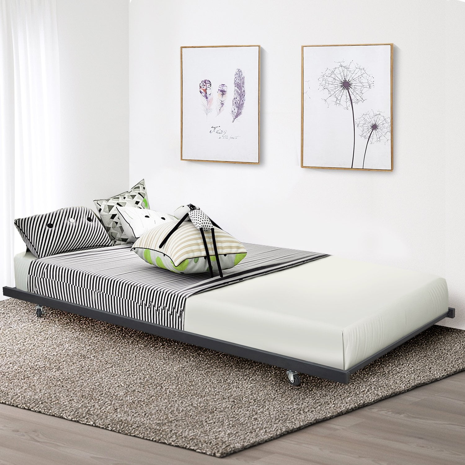 Daybed Trundle Platform Metal Bed Frame, 2 Locking and 2 Nonlocking