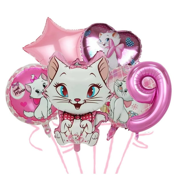 Decoración de fiesta de cumpleaños de gato Marie, plato y vaso de papel, mantel de tejido, globos de látex de gatos rosas, suministros para fiesta de Baby Shower para niñas