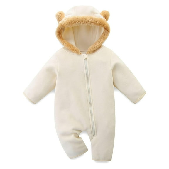 QUOTAY Baby Bear Kids Jumpsuit Outfit Girls Boys Winter Hooded Baby Romper Snowsuit 03_Beige,12-18 Months
