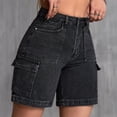 thumbnail image 4 of Miluxas Womens Cargo Jean Shorts High Waisted Microelastic Straight Leg Denim Shorts Summer Casual Going Out Shorts Black, 4 of 6