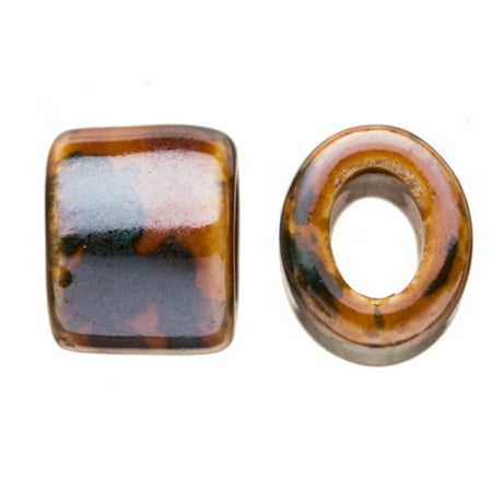 - 15pcs Moss Agate Porcelain Slider Beads for Licorice Leather - Oval ring Style Glaze finish 16x15.5mm