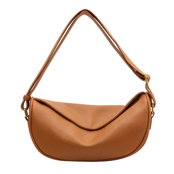 New niche design soft shoulder bag PU bag fashion slung jiaozi bag-brown