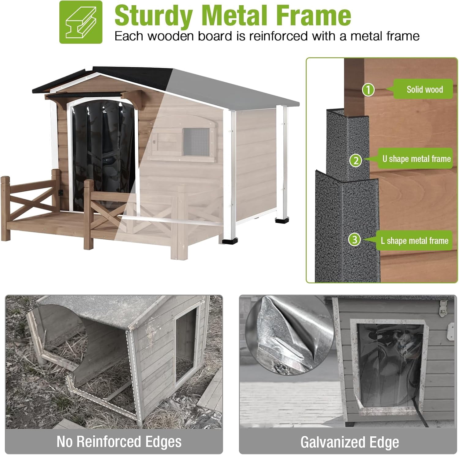 Aivituvin Heated Dog House Outdoor Dog Wooden Kennel with Safe Heated Pad, Chew-Proof Metal Frame and Insulated Liner Dark Brown