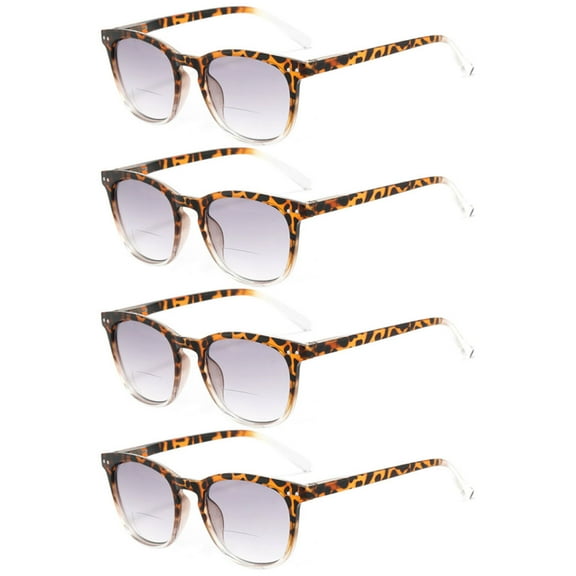 4 Pairs of Women BIFOCAL Tortoiseshell Transparent Reading Glasses 1.50 Gradient Gray Men Square Sunglasses Spring Hinge Readers 1.50