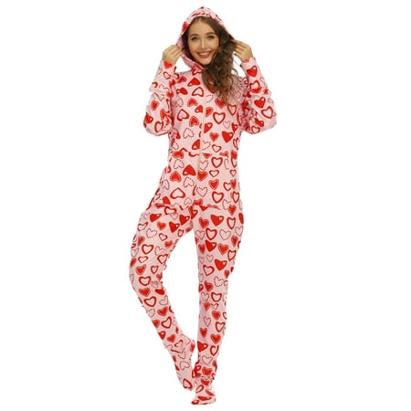 

Women s Warm Fleece One Piece Hooded Footed Pajamas Adult Onesie with Hood for Winter